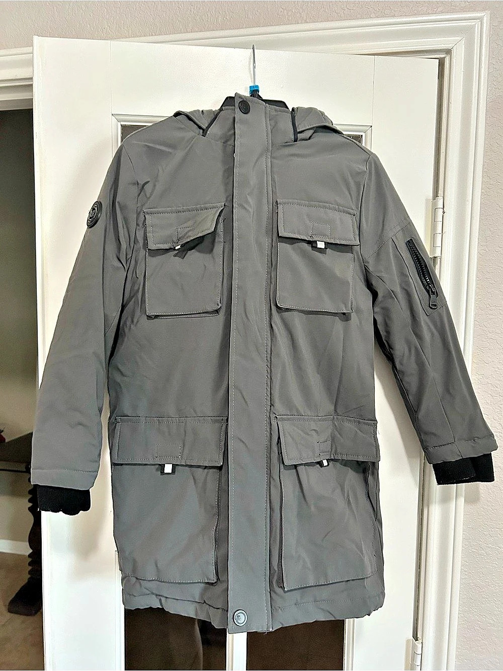 Urban Republic Boys Gray Hooded Utility Puffer Size Medium 10/12